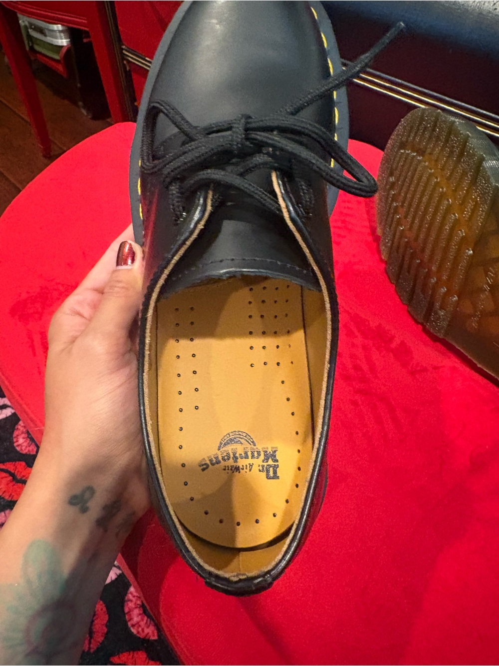 Dr. Martens Black 3-Eye Oxford with Yellow Stitching - Picture 7 of 7